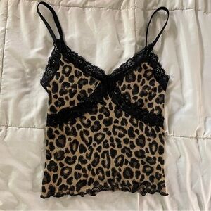 Out From Under Urban Outfitters Leopard Print Lace Trim Cami Top